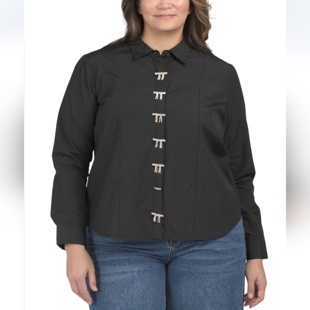 Us Together Plus Black Jewel Bow Blouse